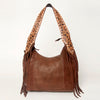 LC-ADBGI112 Western Leather Hobo Bag - Genuine Solid Brown with Tooled Strap & Fringe