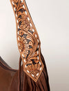 LC-ADBGI112 Western Leather Hobo Bag - Genuine Solid Brown with Tooled Strap & Fringe