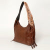 LC-ADBGI112 Western Leather Hobo Bag - Genuine Solid Brown with Tooled Strap & Fringe