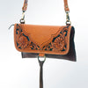 LC-ADBGI113 Western Leather Crossbody Bag - Tooled Floral Design with Fringe Tassel