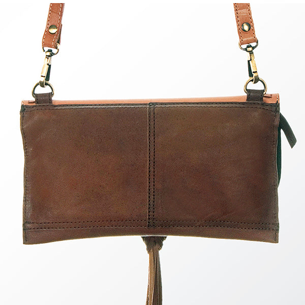 LC-ADBGI113 Western Leather Crossbody Bag - Tooled Floral Design with Fringe Tassel