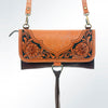 LC-ADBGI113 Western Leather Crossbody Bag - Tooled Floral Design with Fringe Tassel