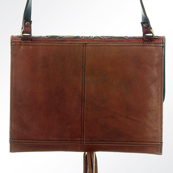 LC-ADBGI115 Hand-Tooled Leather Coin Purse - Western Mini Crossbody with Floral Flap & Fringe