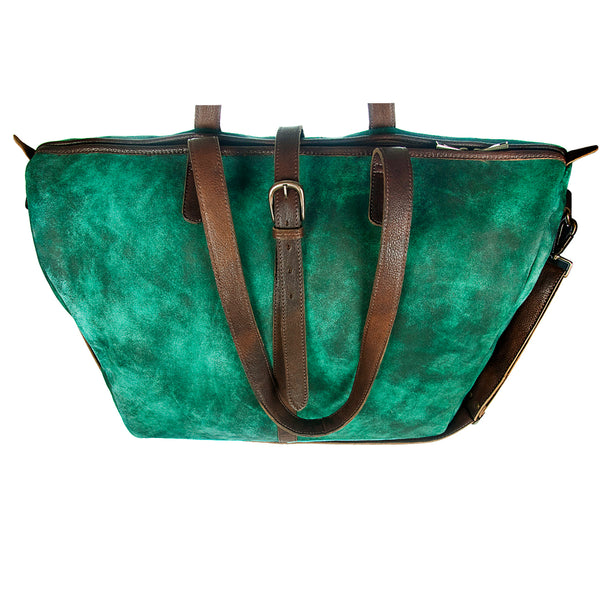 LC-ADBGZ197 Emerald Green Distressed Leather Travel Tote Bag - Western Overnight Weekender