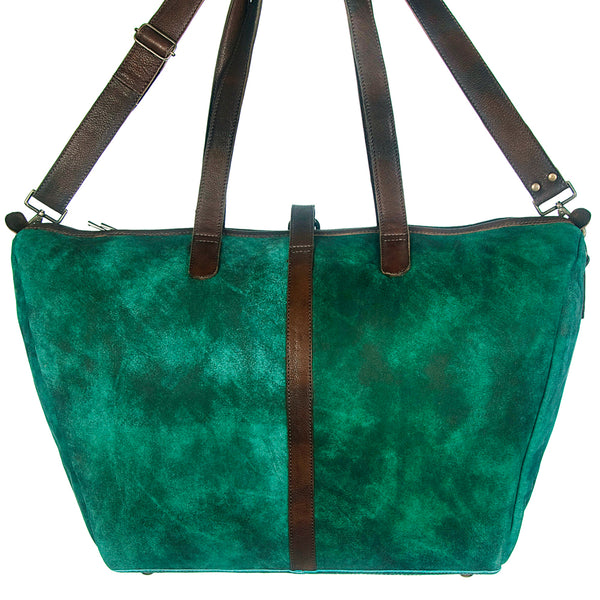 LC-ADBGZ197 Emerald Green Distressed Leather Travel Tote Bag - Western Overnight Weekender