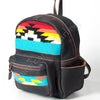LC-ADBGZ214F12 Black Leather Backpack with Sunrise Aztec Wool Design - Handcrafted Western Daypack