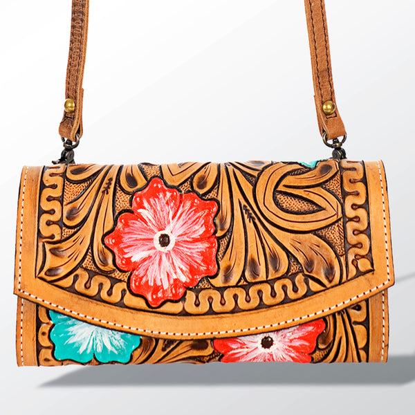 ADBG518 American Darling Hand Tooled Floral Leather Western Crossbody Bag