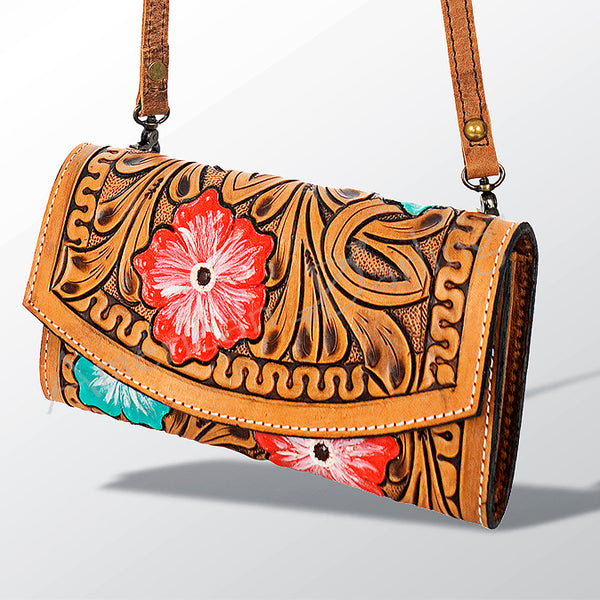 ADBG518 American Darling Hand Tooled Floral Leather Western Crossbody Bag