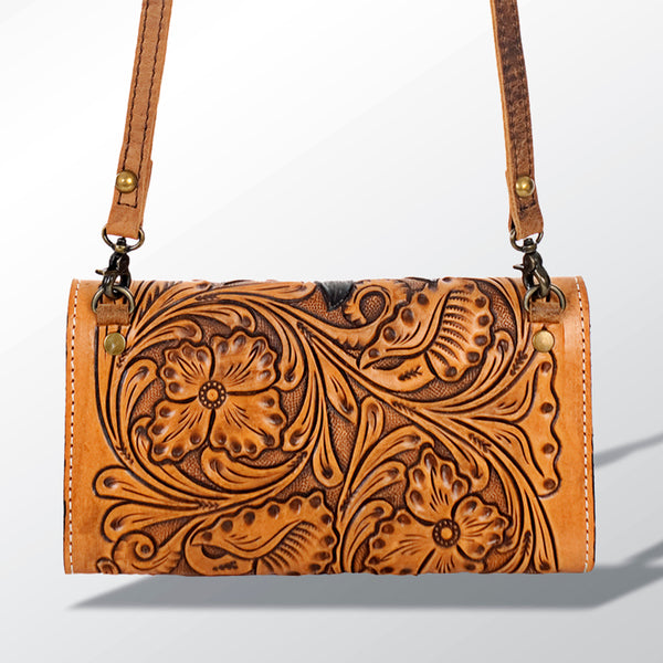 ADBG518 American Darling Hand Tooled Floral Leather Western Crossbody Bag