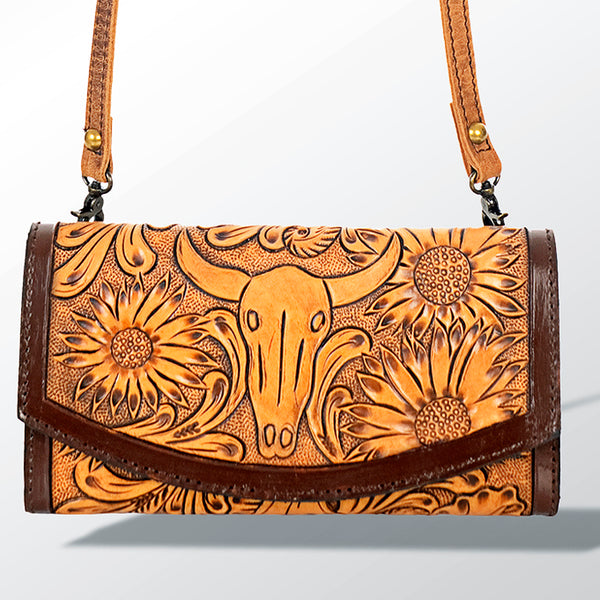 ADBG518 American Darling Hand Tooled Floral Leather Western Crossbody Bag