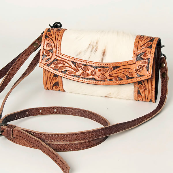 ADBG518 American Darling Hand Tooled Leather & Hair-On Cowhide Western Crossbody Bag