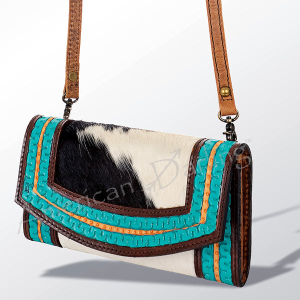 ADBG518 American Darling Hand Tooled Leather & Hair-On Cowhide Western Crossbody Bag