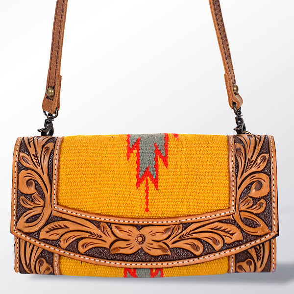 ADBG518 American Darling Hand Tooled Floral & Hand Woven Saddle Blanket Western Crossbody Bag