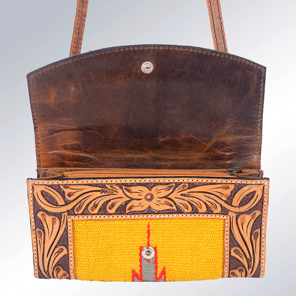 ADBG518 American Darling Hand Tooled Floral & Hand Woven Saddle Blanket Western Crossbody Bag