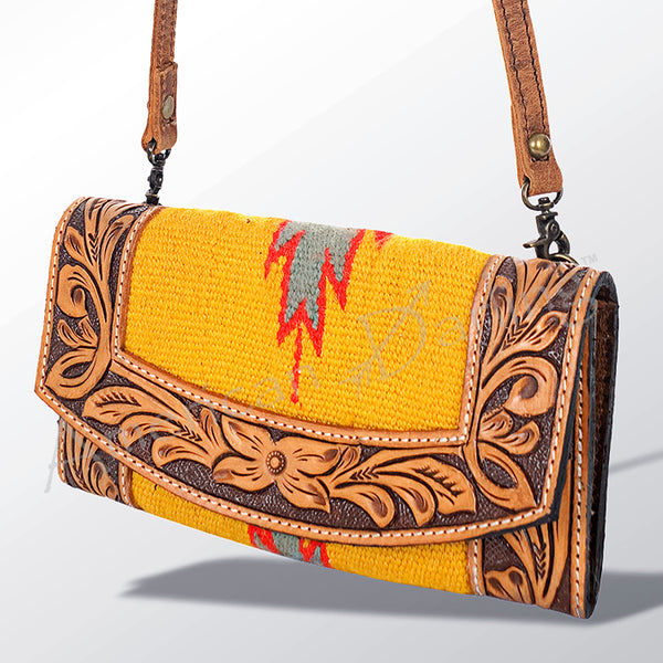 ADBG518 American Darling Hand Tooled Floral & Hand Woven Saddle Blanket Western Crossbody Bag