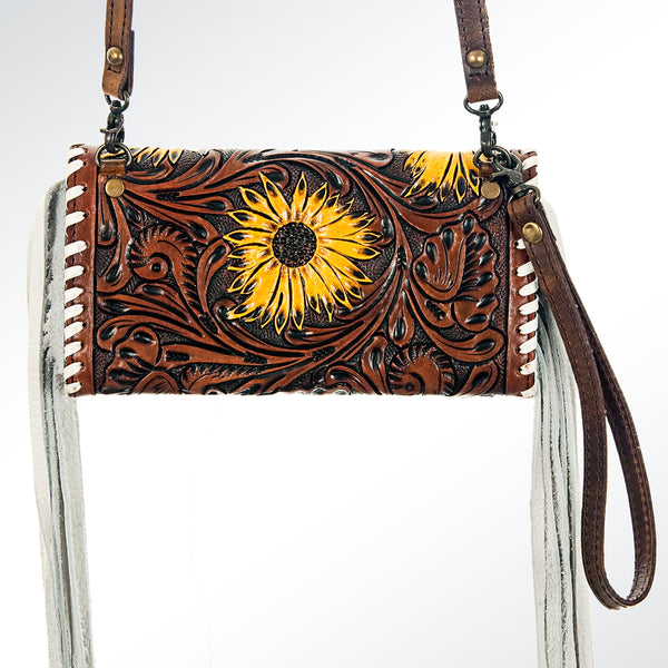 ADBG520 American Darling Hand Tooled Floral Leather Organiser Bag Braided