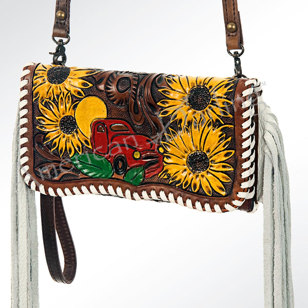 ADBG520 American Darling Hand Tooled Floral Leather Organiser Bag Braided