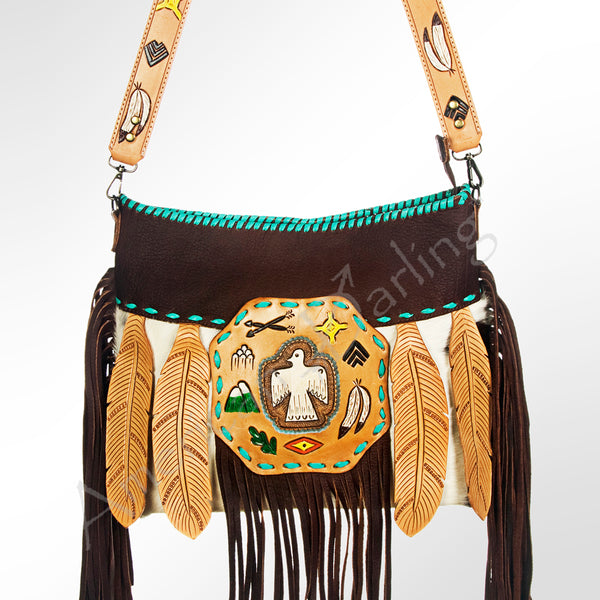 ADBG521 American Darling Hand Tooled & Buck stitched Hair-On Cowhide Western Tote Bag