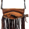 ADBG522 American Darling Hand Tooled Strap & Hair-On Cowhide Western Cross body Bag with Fringes