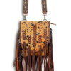 ADBG522 American Darling Hand Tooled Strap & Hair-On Cowhide Western Cross body Bag with Fringes