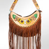 ADBG523 American Darling Hand Tooled Floral Leather Crossbody Bag with Fringes