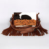 ADBG524 American Darling Hair-On Cowhide Leather Fringe Crossbody with Hand-Tooled Floral Flap