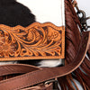 ADBG524 American Darling Hair-On Cowhide Leather Fringe Crossbody with Hand-Tooled Floral Flap