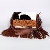 ADBG524 American Darling Hair-On Cowhide Leather Fringe Crossbody with Hand-Tooled Floral Flap
