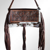 ADBG526 American Darling Hand Tooled Floral Leather & Hair-On Cowhide Western Crossbody Bag with Fringes