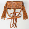 ADBG526 American Darling Hand Tooled Floral Leather & Hair-On Cowhide Western Crossbody Bag with Fringes