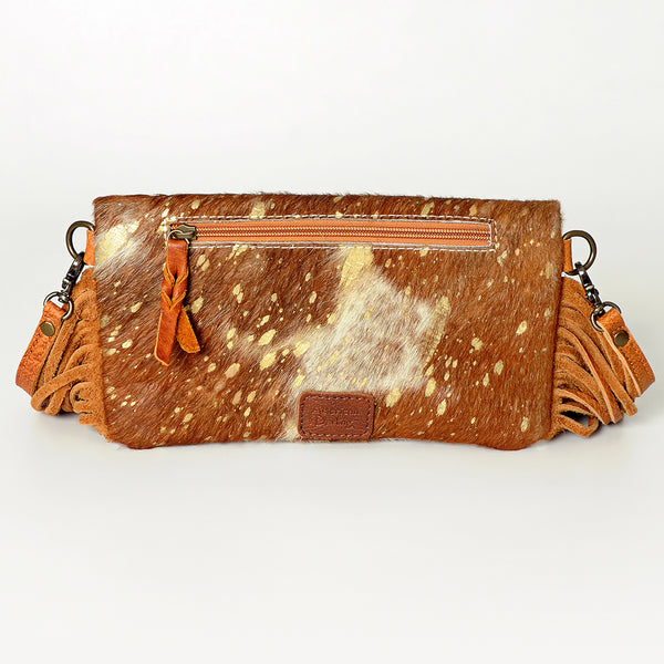 ADBG526 American Darling Hand Tooled Floral Leather & Hair-On Cowhide Western Crossbody Bag with Fringes