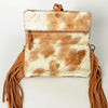 ADBG526 American Darling Hand Tooled Floral Leather & Hair-On Cowhide Western Crossbody Bag with Fringes
