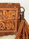 ADBG526 American Darling Hand Tooled Floral Leather & Hair-On Cowhide Western Crossbody Bag with Fringes