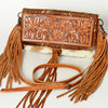 ADBG526 American Darling Hand Tooled Floral Leather & Hair-On Cowhide Western Crossbody Bag with Fringes