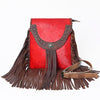 ADBG527RED American Darling Rivetted Concho Red Hair-On Cowhide Western Cross body Bag with Fringes