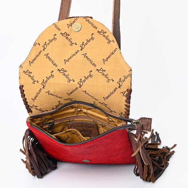 ADBG527RED American Darling Rivetted Concho Red Hair-On Cowhide Western Cross body Bag with Fringes