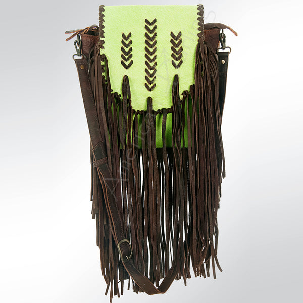 ADBG532 American Darling Braided trim & Hair-On Cowhide Western Cross body Bag with Fringes