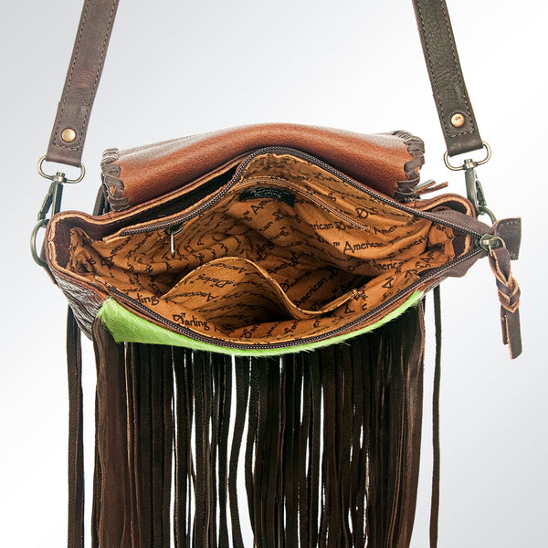 ADBG532 American Darling Braided trim & Hair-On Cowhide Western Cross body Bag with Fringes