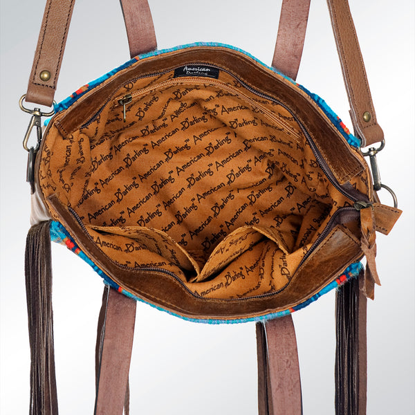 ADBG534 American Darling Hand Tooled Floral Leather & Woven Saddle Blanket Western Tote Bag