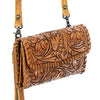 ADBG514 American Darling Hand Tooled Floral Leather Small Cross body Bag with Braided Trim