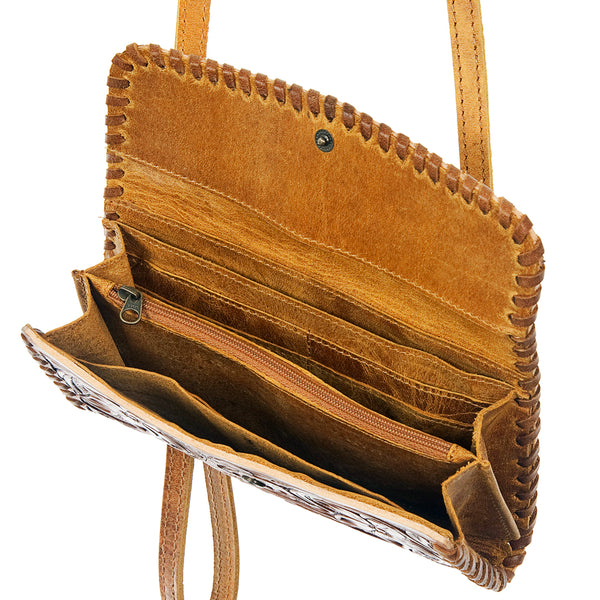 ADBG514 American Darling Hand Tooled Floral Leather Small Cross body Bag with Braided Trim