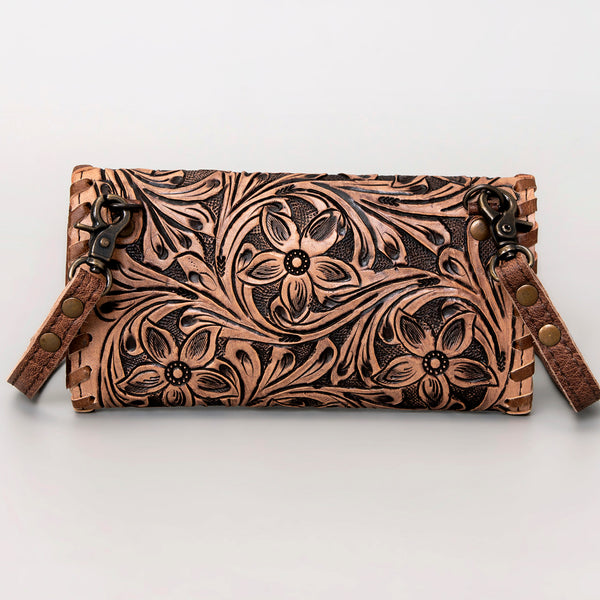 ADBG514 American Darling Hand Tooled Floral Leather Small Cross body Bag with Braided Trim