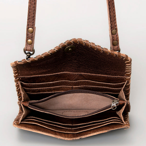 ADBG514 American Darling Hand Tooled Floral Leather Small Cross body Bag with Braided Trim