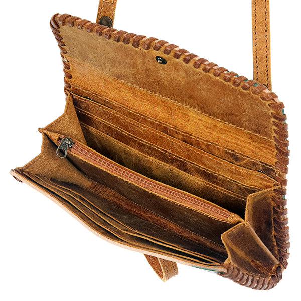 ADBG514 American Darling Hand Tooled Floral Leather Small Cross body Bag with Braided Trim