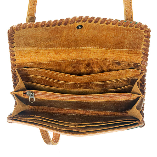 ADBG514 American Darling Hand Tooled Floral Leather Small Cross body Bag with Braided Trim