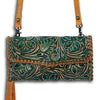 ADBG514 American Darling Hand Tooled Floral Leather Small Cross body Bag with Braided Trim