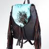 LC-ADBGZ219 Turquoise Acid Wash Cowhide & Black Leather Fringe Backpack - Western Boho Bag