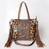 ADBG502 American Darling Tote Bag - Hair-On Cowhide & Hand Tooled Floral Leather with Rivets