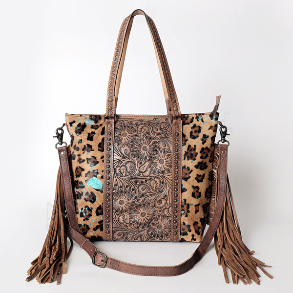 ADBG502 American Darling Tote Bag - Hair-On Cowhide & Hand Tooled Floral Leather with Rivets