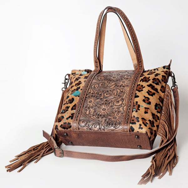ADBG502 American Darling Tote Bag - Hair-On Cowhide & Hand Tooled Floral Leather with Rivets